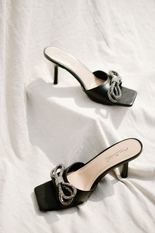 Black Rhinestone Bow Mules - Select Trends Boutique