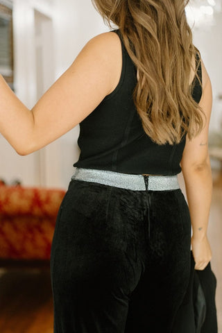 Black Rhinestone Waist Velvet Pants from Select Trends Boutique