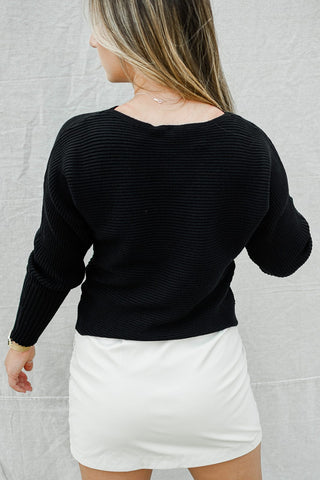Black Ribbed Dolman Sleeve Sweater