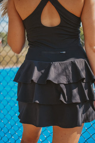 Black Ruffle Back Athletic Dress