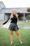 Black Ruffle Hem Leather Mini Skort