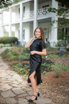 Black Satin One Shoulder Midi Dress