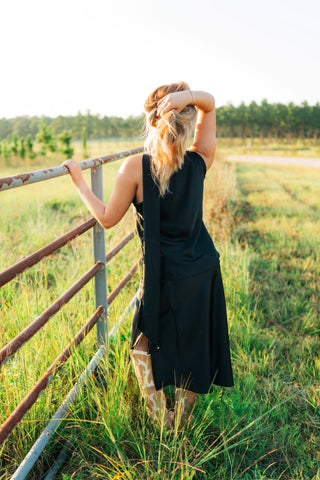 Black Satin One Shoulder Scarf Top - Select Trends Boutique