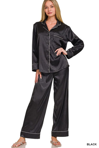 Black Satin Pj Pant Set | Select Trends Boutique