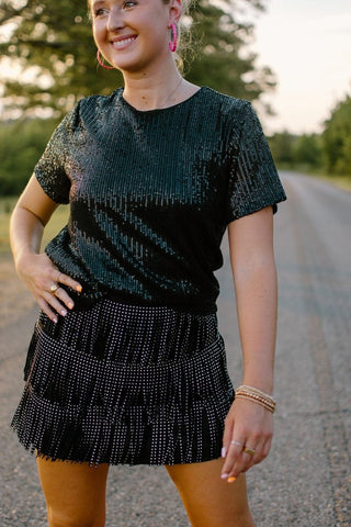 Black Sequin Cap Sleeve Top | Select Trends Boutique