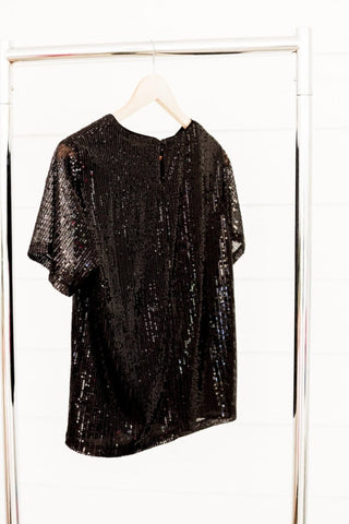 Black Sequin Cap Sleeve Top | Select Trends Boutique