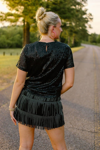 Black Sequin Cap Sleeve Top | Select Trends Boutique
