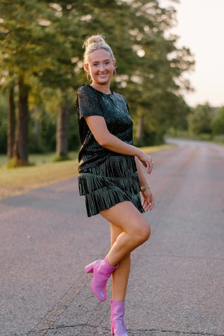Black Sequin Cap Sleeve Top | Select Trends Boutique