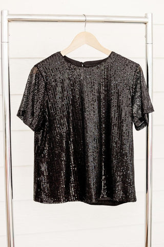 Black Sequin Cap Sleeve Top | Select Trends Boutique
