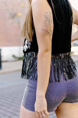 Black Sequin Detail Fringe Top - Select Trends Boutique