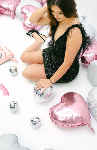 Black Sequin Feather Cocktail Dress | Select Trends Boutique