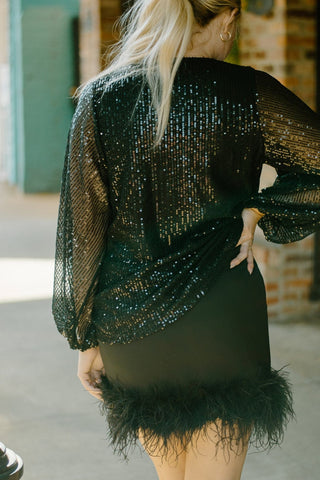 Black Sequin Long Sleeve Top