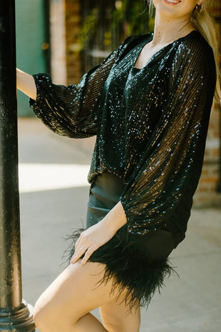 Black Sequin Long Sleeve Top