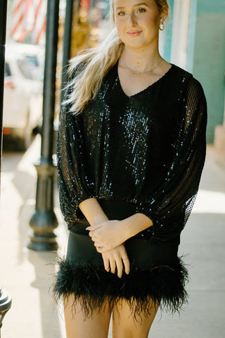 Black Sequin Long Sleeve Top