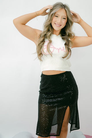 Black Sequin Midi Skirt | Select Trends Boutique