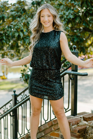 Black Sequin Mini Skirt Set