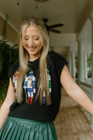 Black Sequin Nutcracker Sweater Vest | Select Trends Boutique