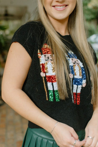 Black Sequin Nutcracker Sweater Vest | Select Trends Boutique