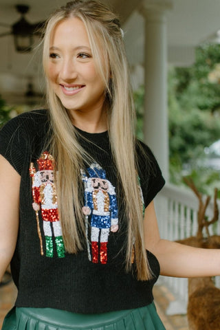 Black Sequin Nutcracker Sweater Vest | Select Trends Boutique