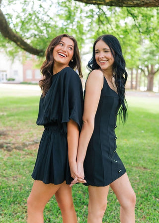 Black Short Sleeve Flowy Romper | Select Trends Boutique