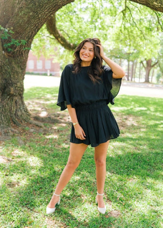 Black Short Sleeve Flowy Romper | Select Trends Boutique