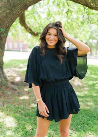 Black Flowy Short Sleeve Romper Black Flowy Short Sleeve Romper