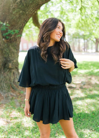 Black Short Sleeve Flowy Romper | Select Trends Boutique