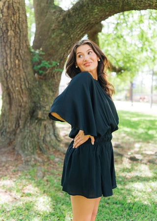 Black Short Sleeve Flowy Romper | Select Trends Boutique