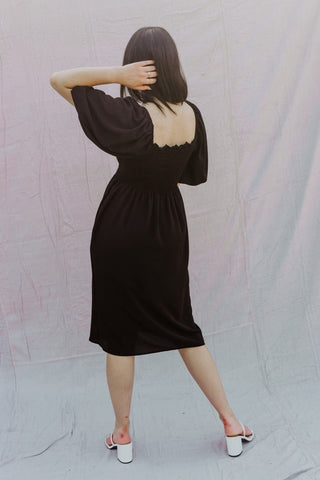 Black Short Sleeve Midi Dress