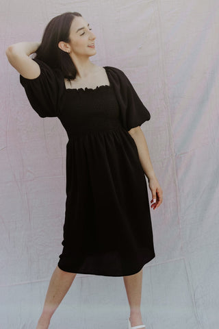 Black Short Sleeve Midi Dress