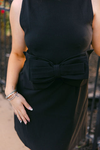 Black Sleeveless Bow Detail Mini Dress