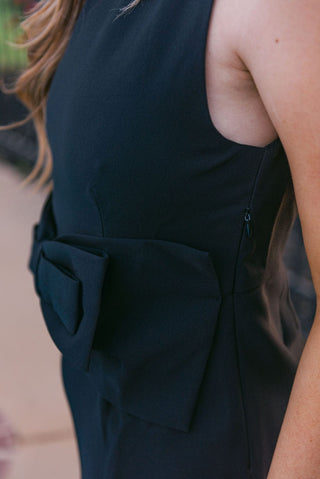 Black Sleeveless Bow Detail Mini Dress