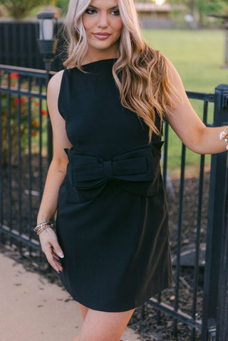 Black Sleeveless Bow Detail Mini Dress