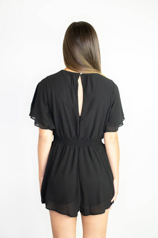 Black Smocked Waistband Romper