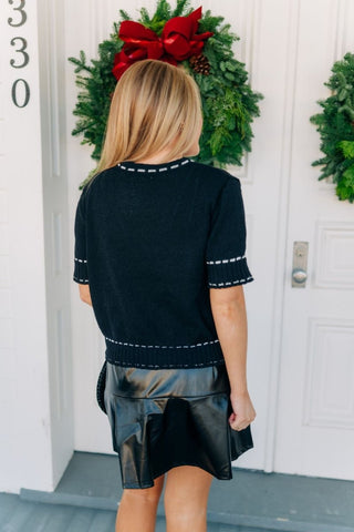Black Stitch Detail Short Sleeve Top - Select Trends Boutique