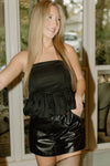 Black Strapless Balloon Hem Top