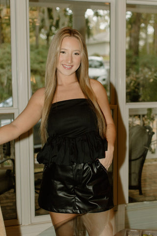 Black Strapless Balloon Hem Top