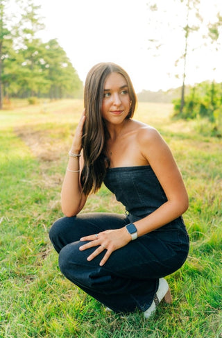 Black Strapless Denim Jumpsuit | Select Trends Boutique