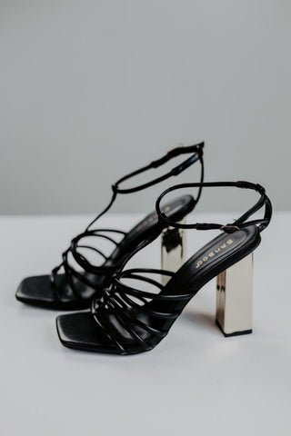 Black Strappy Gold Block Heels | Select Trends Boutique