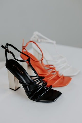Black Strappy Gold Block Heels | Select Trends Boutique