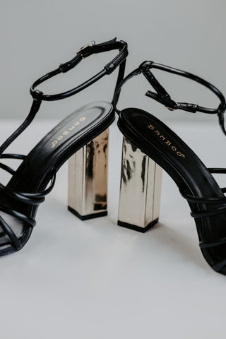 Black Strappy Gold Block Heels | Select Trends Boutique