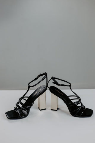 Black Strappy Gold Block Heels | Select Trends Boutique