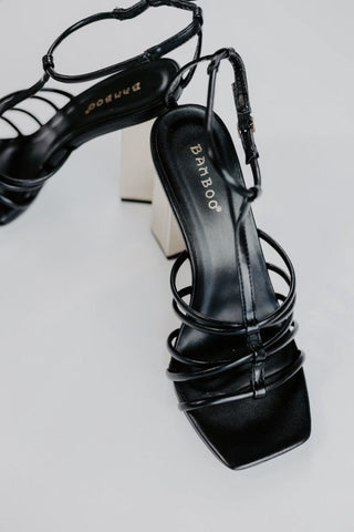 Black Strappy Gold Block Heels | Select Trends Boutique