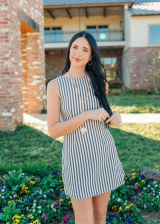 Black Striped Boat Neck Mini Dress - Select Trends Boutique
