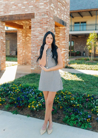 Black Striped Boat Neck Mini Dress - Select Trends Boutique