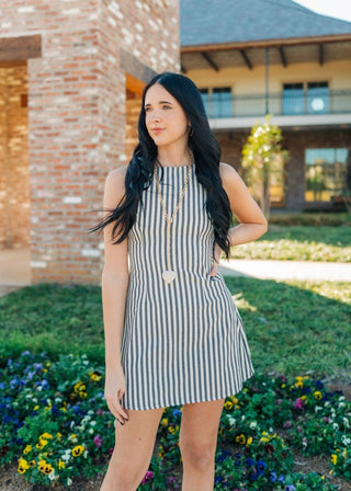 Black Striped Boat Neck Mini Dress - Select Trends Boutique