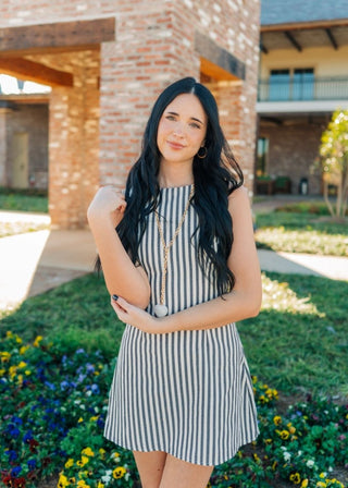 Black Striped Boat Neck Mini Dress - Select Trends Boutique