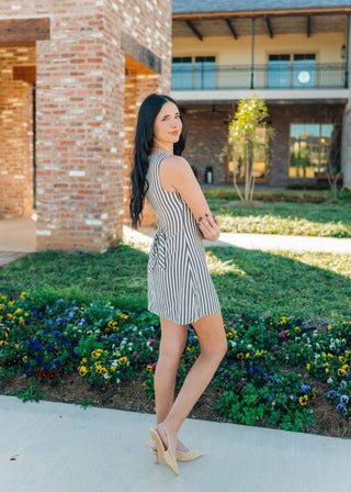 Black Striped Boat Neck Mini Dress - Select Trends Boutique