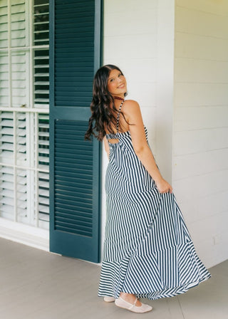 Black Striped Cutout Back Maxi Dress | Select Trends Boutique