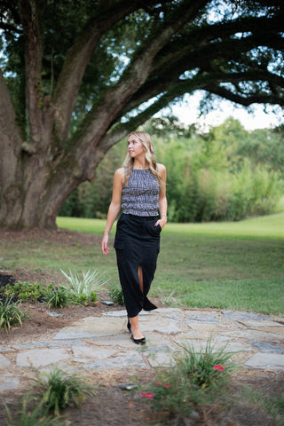 Black Suede Cargo Midi Skirt